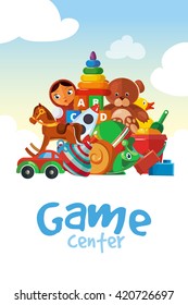 Board for the childrens game center. Vector illustration with place for your text. 