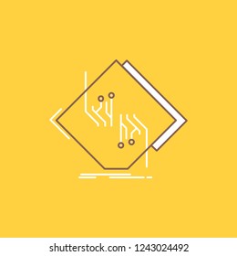Board, chip, circuit, network, electronic Flat Line Filled Icon. Beautiful Logo button over yellow background for UI and UX, website or mobile application