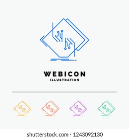 Board, chip, circuit, network, electronic 5 Color Line Web Icon Template isolated on white. Vector illustration
