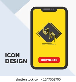 Board, chip, circuit, network, electronic Glyph Icon in Mobile for Download Page. Yellow Background