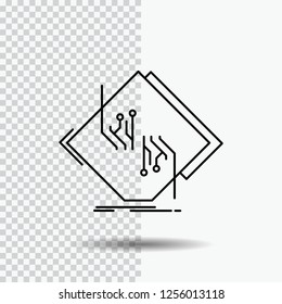 Board, chip, circuit, network, electronic Line Icon on Transparent Background. Black Icon Vector Illustration