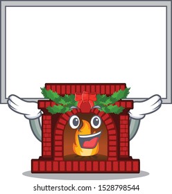 Up board christmas fireplace isolated with the mascot