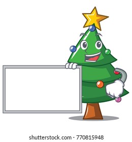 With board Christmas tree character cartoon