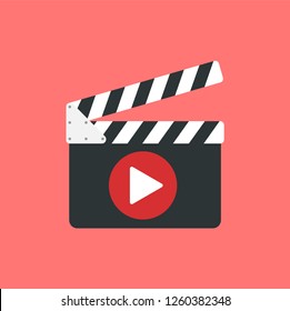 Board clapperboard and play button icon. Flat design.