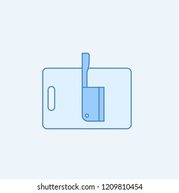 Board and cleaver 2 colored line icon. Simple blue and white element illustration. Board and cleaver concept outline symbol design from kitchen set
