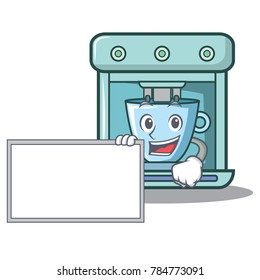 With board coffee maker character cartoon