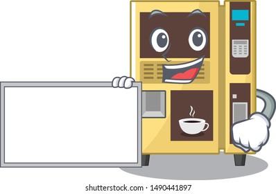 With board coffee vending machine isolated the mascot