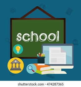 board computer lupe books colors back to shool education icon set. Colorful and flat design. Vector illustration