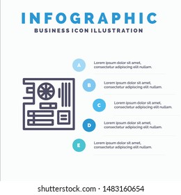 Board, Computer, Main, Mainboard, Mother Line icon with 5 steps presentation infographics Background