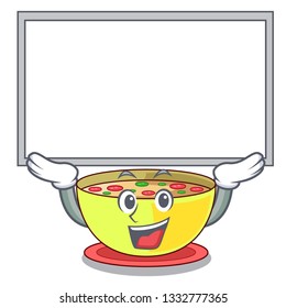 Up board corn chowder in a cartoon bowl