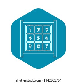 Board with cubes on playground icon. Outline illustration of board with cubes on playground vector icon for web