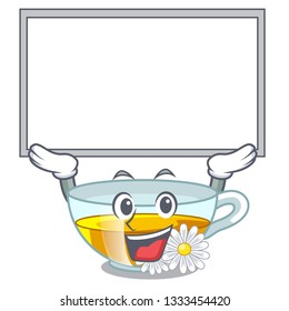 Up board cup chamomile tea cartoon above table