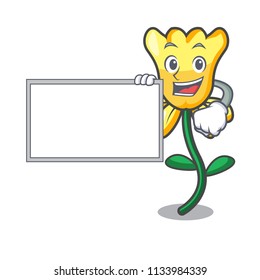 With board daffodil flower character cartoon