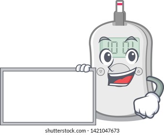 With board diabetes check machine in character shape