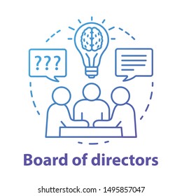 Board of directors concept icon. Business meeting, brainstorming idea thin line illustration. Corporate problem solving. Executive staff and top management. Vector isolated drawing