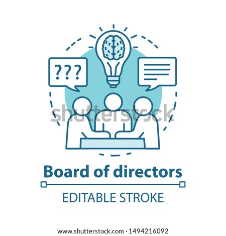 Board of directors concept icon. Business meeting, brainstorming idea thin line illustration. Corporate problem solving. Executive staff and top management. Vector isolated drawing. Editable stroke