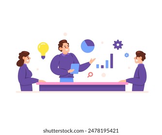 Board of Directors. executive committee. work meetings and brainstorming. a team or group of staff is holding a meeting. hold discussions to get ideas and solutions. illustration concept design. graph