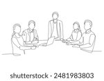 Board of directors meeting with five people. Board of directors concept one-line drawing