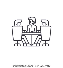 Board Of Directors Meeting Line Icon Concept. Board Of Directors Meeting Vector Linear Illustration, Symbol, Sign