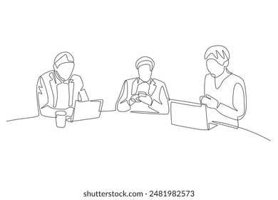 Tablero de la reunión de directores mirando datos. Tablero de directores concepto de dibujo de una línea