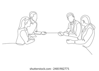 Board of directors meeting serious conversation. Board of directors concept one-line drawing