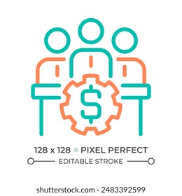 Board of directors two color line icon. Team members bicolor outline symbol. Corporate team. Business management. Governance. Duotone linear pictogram. Isolated illustration. Editable stroke