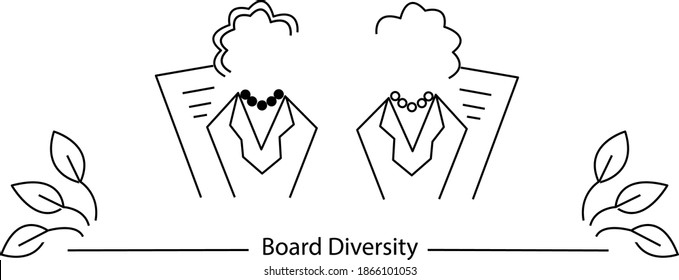 Board Diversity Concept - Female And Minority Diverse Directors Requirements. ESG Concept Of Environmental, Social And Governance; Sustainable Development. Vector Line Art Illustration 10 EPS