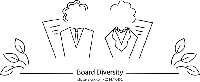 Board Diversity Concept - Female And Minority Diverse Directors Requirements. ESG Concept Of Environmental, Social And Governance; Sustainable Development. Vector Line Art Illustration 10 EPS