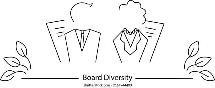 Board Diversity Consept - Female And Minority Diverse Directors Requirments. ESG Concept Of Environmental, Social And Governance; Sustainable Development. Vector Line Art Illustration 10 EPS