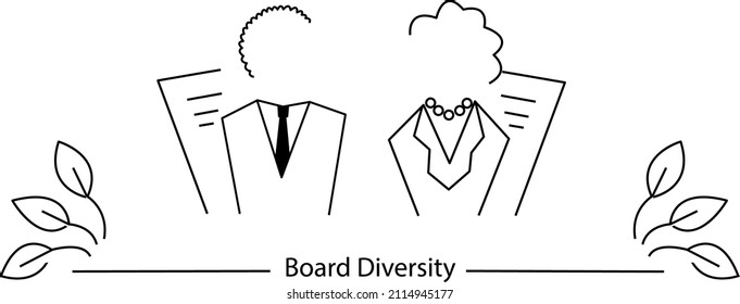 Board Diversity Consept - Female And Minority Diverse Directors Requirments. ESG Concept Of Environmental, Social And Governance; Sustainable Development. Vector Line Art Illustration 10 EPS