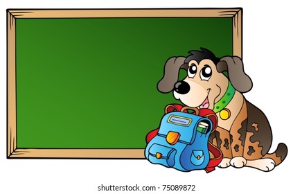 Board with dog and school bag - vector illustration.