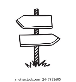 Board doodle. Empty road direction sign. Doodle sketch style. Vector illustration