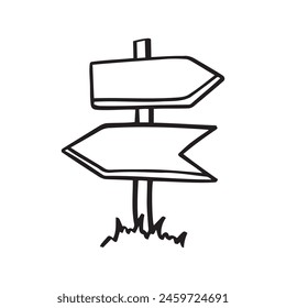 Board doodle. Empty road direction sign. Doodle sketch style. Vector illustration