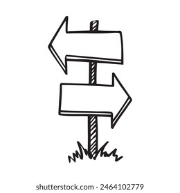 Board doodle. Empty road direction sign. Doodle sketch style. Vector illustration