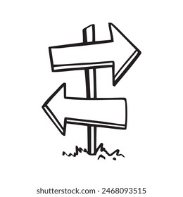 Board doodle. Empty road direction sign. Doodle sketch style. Vector illustration