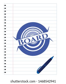Board emblem draw with pen effect. Blue ink. Vector Illustration. Detailed.