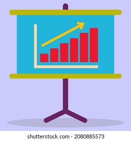 A board with a financial schedule. Presentation stand. The image is made in a flat style. Vector illustration. A series of business icons.