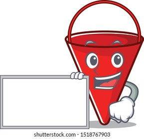 With board fire bucket mascot shape on cartoon