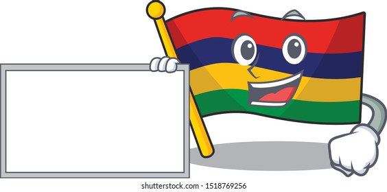 With board flag mauritius character isolated the cartoon