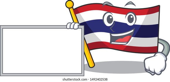 With board flag thailand cartoon on shaped mascot