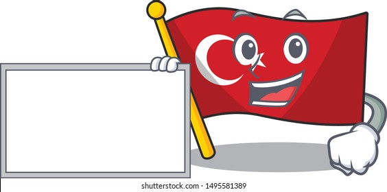 With board flag turkey character on shaped cartoon