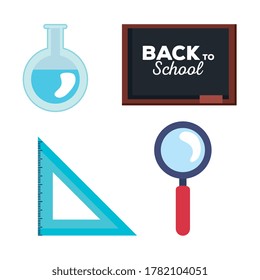 board flask ruler and lupe design, Back to school eduacation class lesson theme Vector illustration