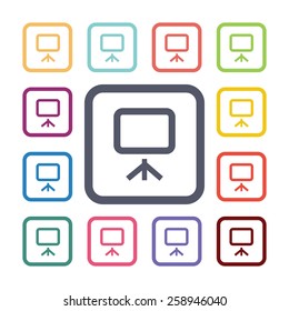 board flat icons set. Open round colorful buttons. Vector 