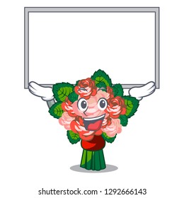 Up board flower bouquet on wooden cartoon table