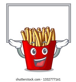 Up board french fries above cartoon table wood