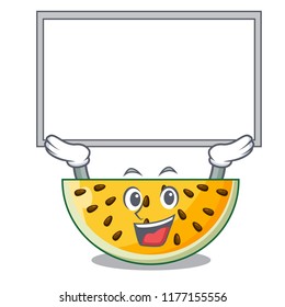 Up board fresh yellow watermelon on character cartoon