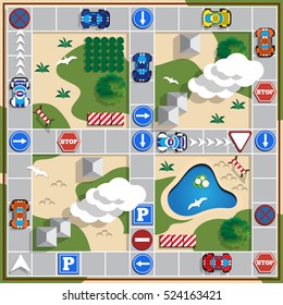 A board game about the journey. Vector design for app game user interface.