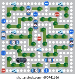 Board game about the police pursuit. Vector design for app game user interface.