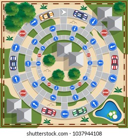 A board game about traffic. Vector design for app game user interface.