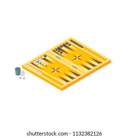 Board Game Backgammon Isometric View on a White. Vector illustration of Strategy and Competition
